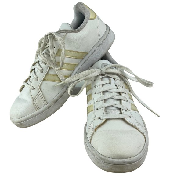 Adidas Women's Grand Court 2.0 Sneakers White Beige Leather Cloudfoam Casual 6.5 - Picture 1 of 13